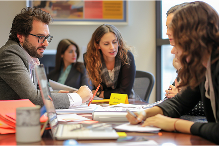 Mentores trabajando con estudiantes